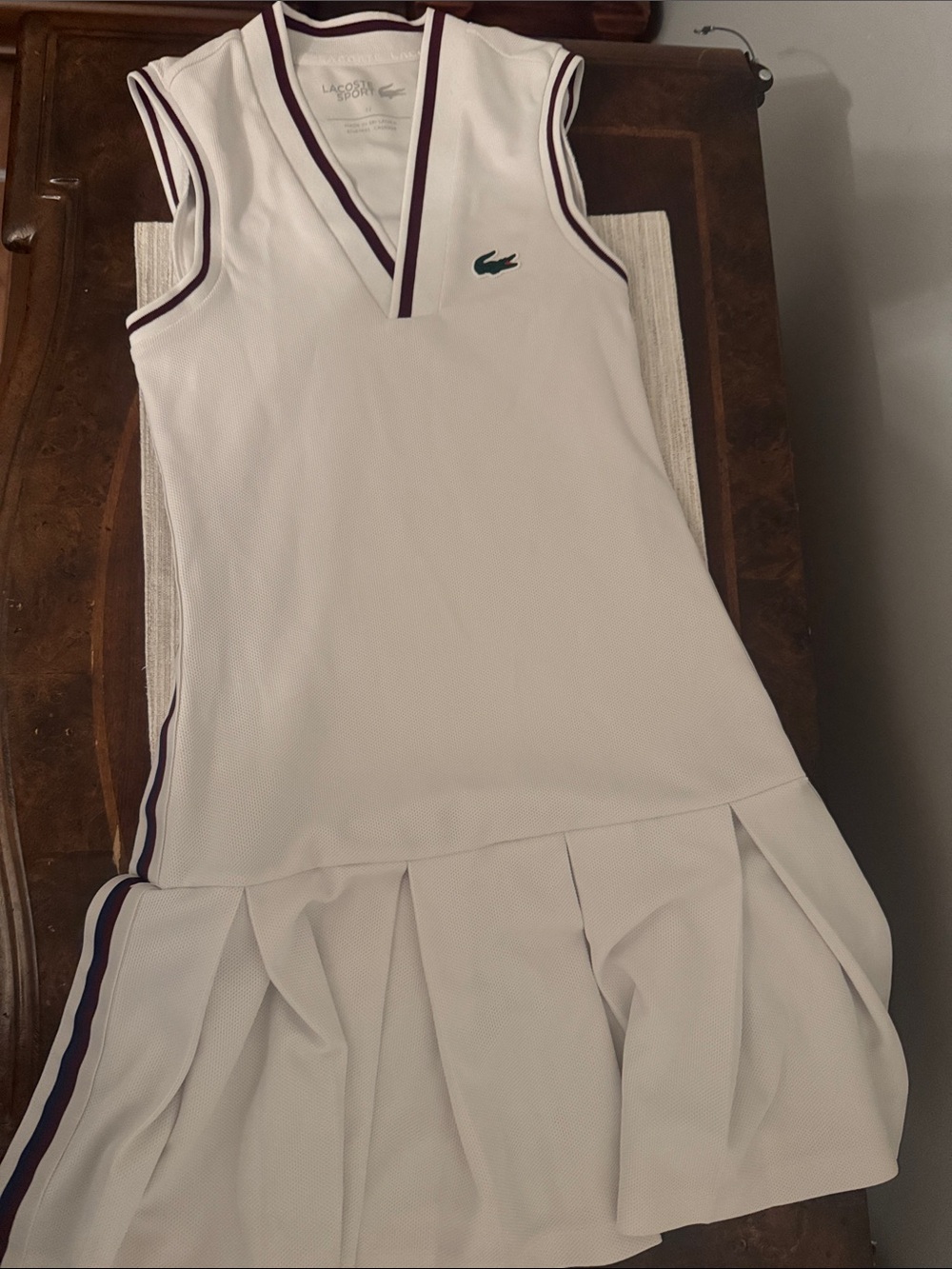 Lacoste White Tennis Dress with Purple Trim and Green Croc